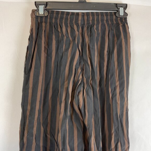 Faithfull The Brand Pants 4 Black Brown Striped Elastic Tie Waist Pockets - Picture 7 of 10